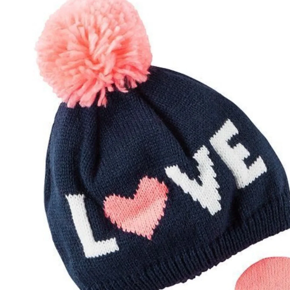 Carter’s Girls Pom Pom Love Beanie - Navy and Pink